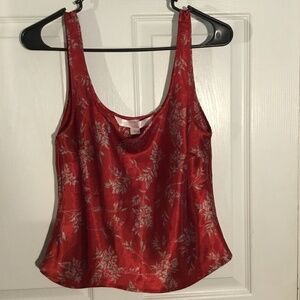 Vintage style red silky Victorias Secret tank w floral pattern. Size M